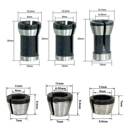 

6pcs Router Bit Extension Collet Chuck Engraving Trimming Machine 6/ 6.35/ 8mm