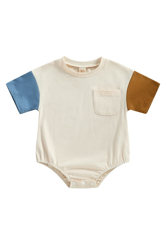 Kid Girl Boy Romper, Short Sleeve Round Neck Patch Color Short Jumpsuit Casual Spring Summer Romper Tops