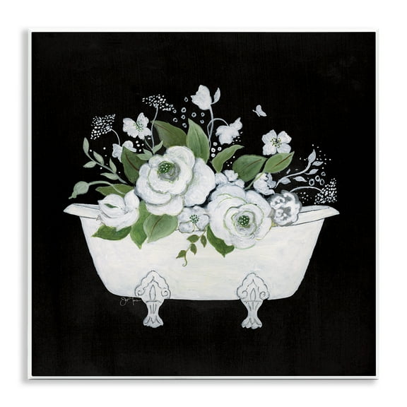 Stupell Industries White & Black Bath Typography Painting Unframed Art Print Wall Art, 12 x 12