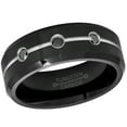 thumbnail image 2 of 0.15ctw Black Diamond 3-Stone Tungsten Ring - 8mm Grooved Black Tungsten Carbide Wedding Ring Mens Anniversary Band - #189s8, 2 of 3