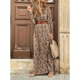 thumbnail image 3 of Baohd Robe pour Femme Style Bohème à Manches Longues Vêtements Dame Taille Haute Robe Maxi à Col en V, Rouge, P Brun G, 3 of 3