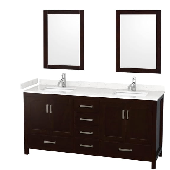 Wyndham Collection Sheffield 72" Mirrors Wood Double Bathroom Vanity in Espresso