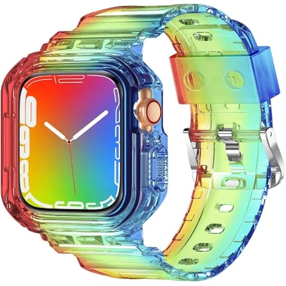 Compatible for Crystal Clear Apple Watch Bands, 49mm 46mm 45mm 44mm 42mm 41mm 40mm 38mm Bumper Case for Men Women Jelly Sport Cover Strap for iWatch Ultra 3 2 Series 11 10 9 8 7 SE 6 5 4 3