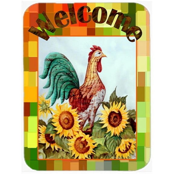 Carolines Treasures  Welcome Rooster Glass Cutting Board, Large