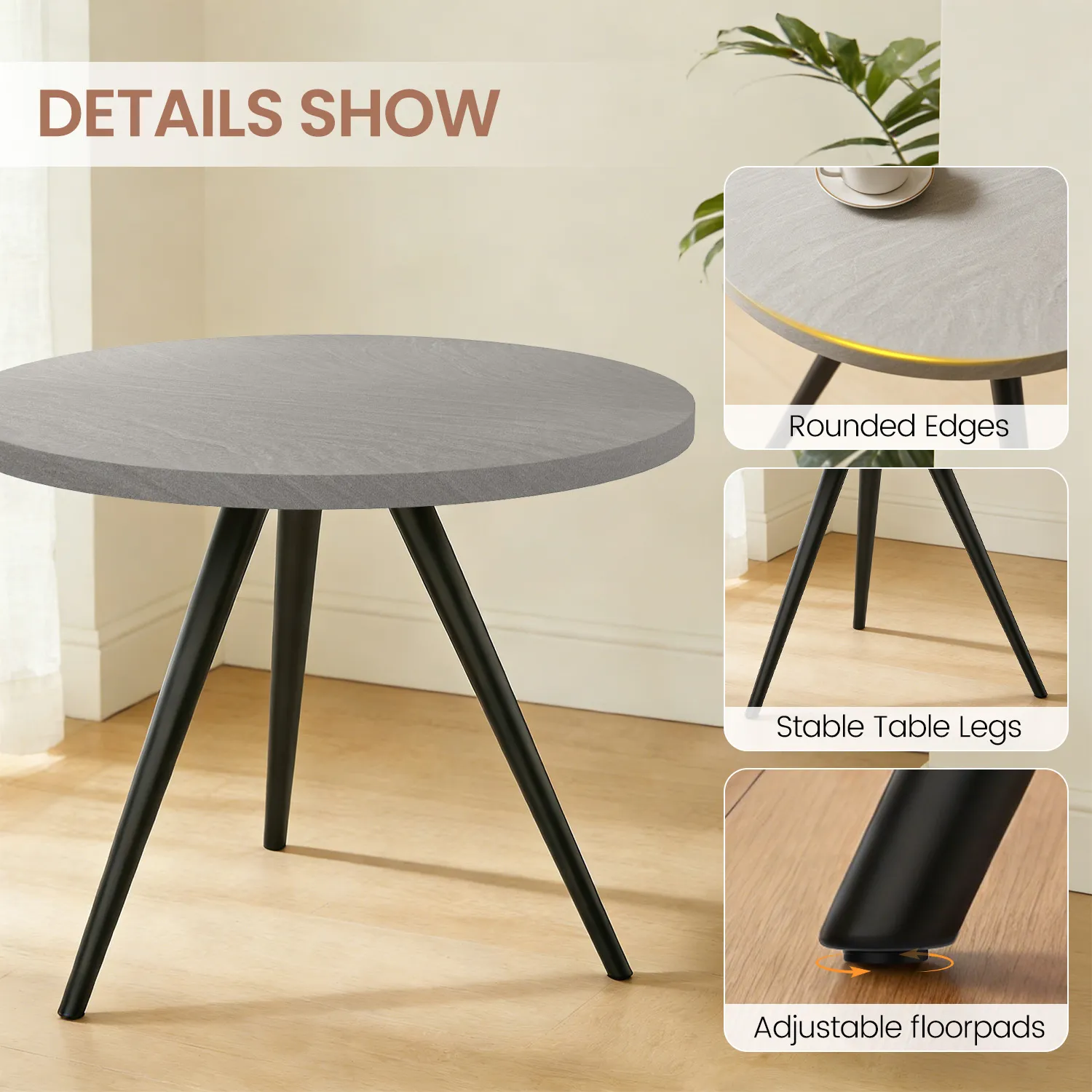 34.8" Round Dining Table Set for 4,5 Piece Mid-Century Modern Dining Set with 4 Upholstered Dining Chairs,Leisure Coffee Table for Kitchen Dining Room, Save Space