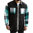 thumbnail image 2 of QHRMKOG Shirt Jacket for Men Relaxed Fit Midweight Button Down Shackets Color Block Long Sleeve Shirt Jacket Fall Casual Warm Jackets with Pockets Blue XL, 2 of 9