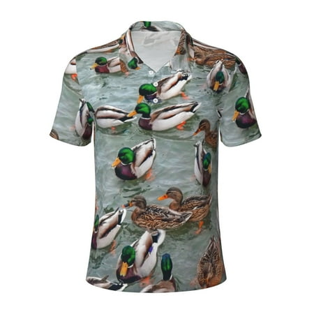 Cauagu Mallard Ducks Swimming Print Men s Polo Shirts Short-Sleeve Polo Shirts for Men Performance Golf Shirt Athletic Casual Collared T-Shirt-4X-Large