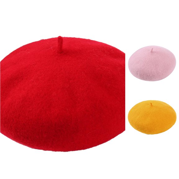 XIAOCHA Smooth‑Molded Beret for Womens Solid Rounded Crown Casual Gathering Berets,Red