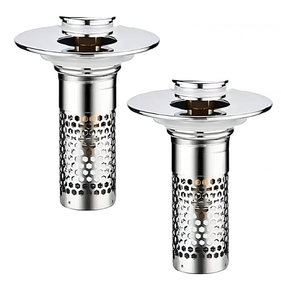 ACDANC 2 Pack Universal Bathroom Sink Drain Stopper, Pop Up Plug with Hair Strainer for 1.06-1.50in Drains, 304 Stainless Steel Rust-Resistant Sink Stopper with Anti-Leak Gaskets, Silver