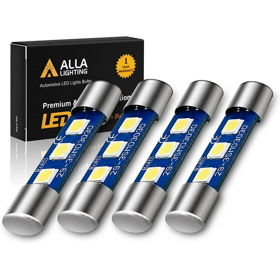 Alla Lighting 4pcs F30-WHP 6612F 6614F 6615F LED Bulbs T-2 SF6/6 BASE 6641 Super Bright Vanity Mirror Lights, Map Lights, Footwell Lights, Trunk Lights TS-14V1CP (6000K White)