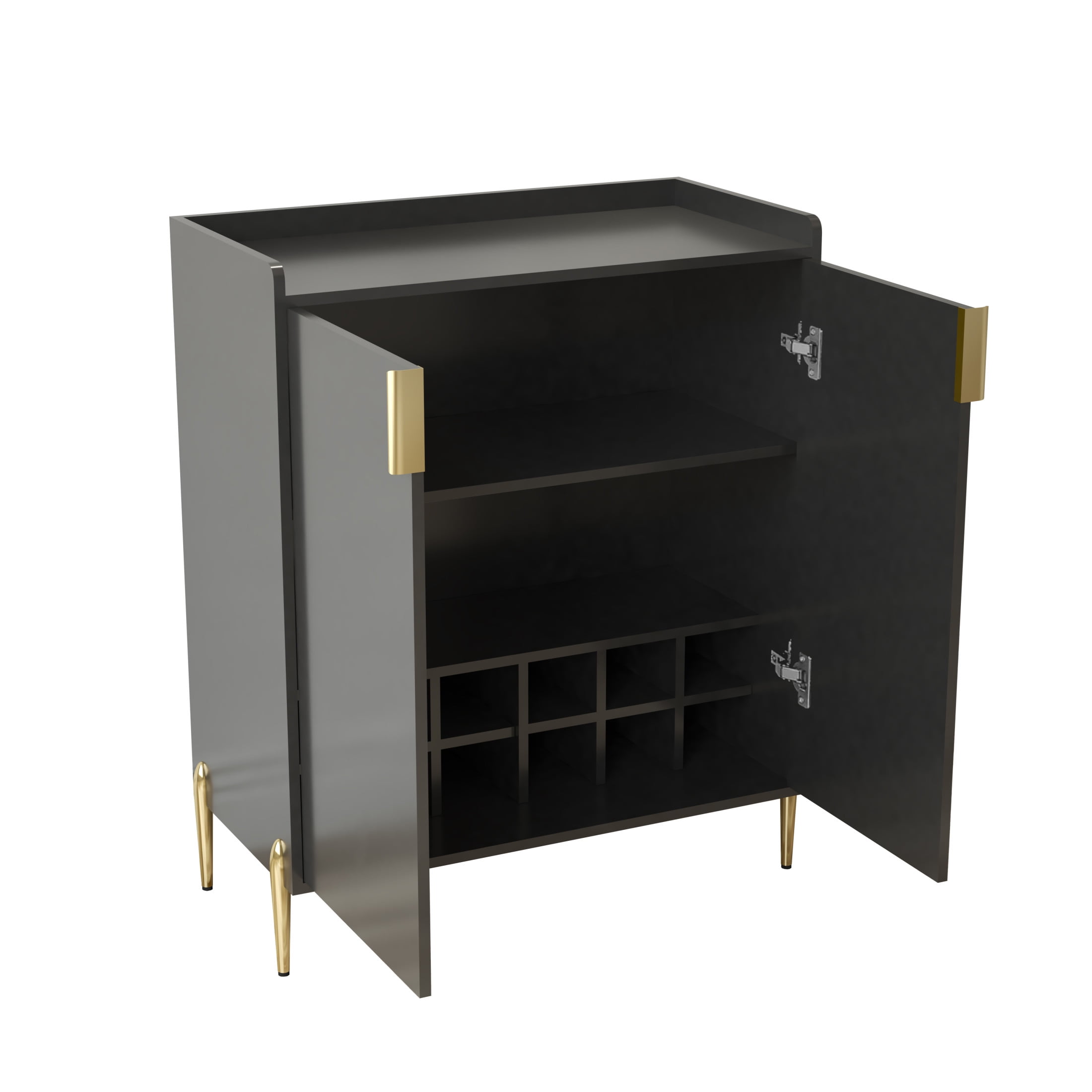 Noble House Solhill 31.5" 2-Door Wine Bar Cabinet, Wooden Wine Rack Liquor Cabinet, Adjustable Shelves, Kitchen, Black