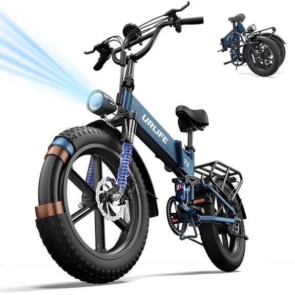 URLIFE 1500W Electric Bikes for Adult, 20" 4.0 Fat Tire Ebike, 48V 13Ah Removable Battery, Shimano 7-Speed Max 28 MPH Mountain Bike-Gray Blue, UL2849