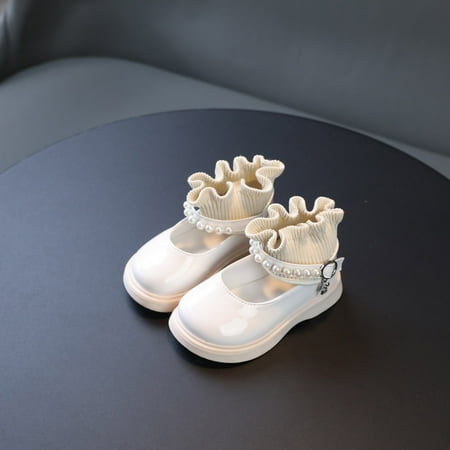 

Ovzne Girls Casual Shoes Girls Casual Shoes Size 4 Toddler Shoes Baby Girls Knitted Elastic Mouth Fashion Pearl Non-Slip Small Leather Shoes Princess Shoes Boy Casual Shoes Size
