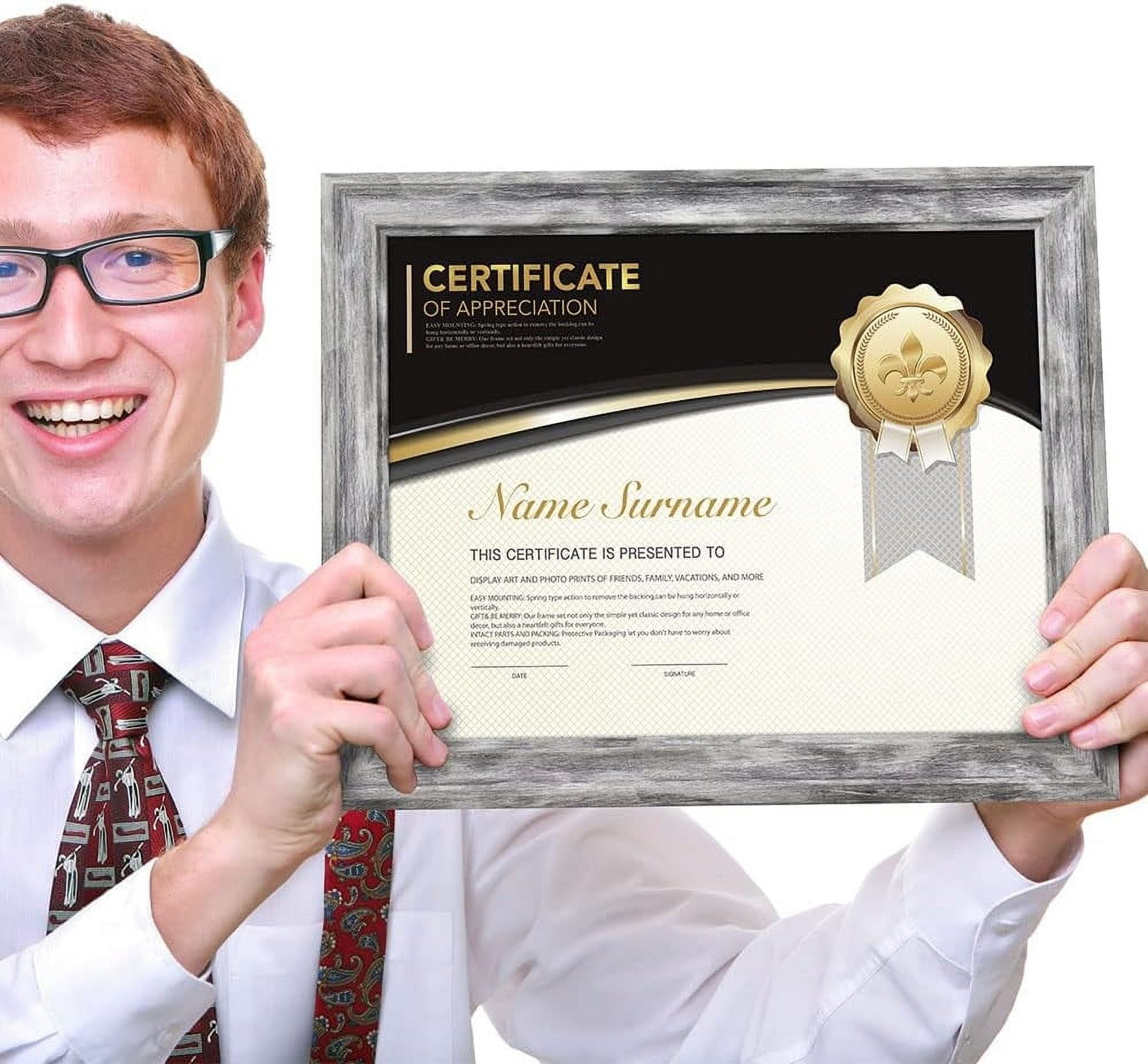 Set of 4 Document frames 8.5x11 Certificate Frames for Wall Or Tabletop , Wood and Glass, Gray