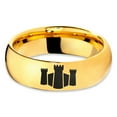 thumbnail image 2 of Tungsten Middle Ages Castle Fortress Band Ring 7mm Men Women Comfort Fit 18k Yellow Gold Dome Polished, 2 of 4