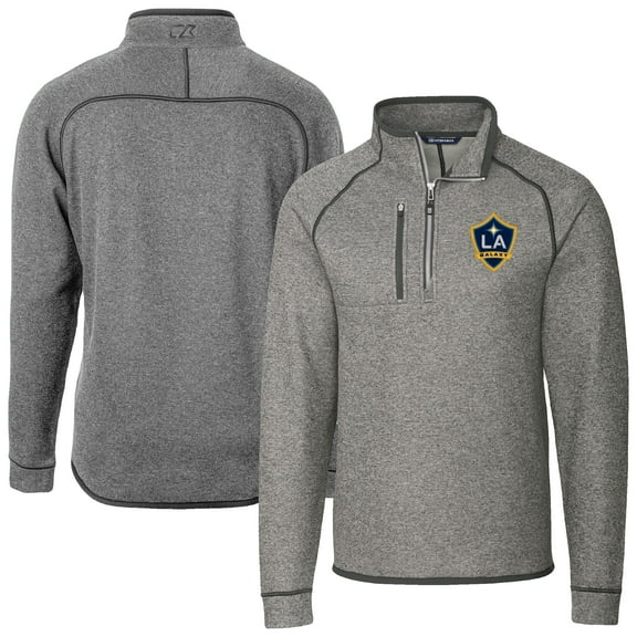 Men's Cutter & Buck Heather Gray LA Galaxy Mainsail Sweater-Knit Half-Zip Pullover Jacket