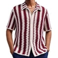 thumbnail image 2 of Tqyyweavej Men's Knit Shirts Crochet Striped Summer Short Sleeve Sweater Botton Down Lapel Collar Color Block Tops Size M to 3XL, 2 of 7