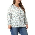 thumbnail image 4 of Agnes Orinda Women's Plus Size Tops Keyhole Neck Long Sleeve Floral Chiffon Blouses 3X White, 4 of 6