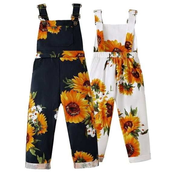 Xinhuaya Toddler Girls Jumpsuit Overalls Kid Sun Flower Prining Adjustable Rompers Pants 1-6 Years