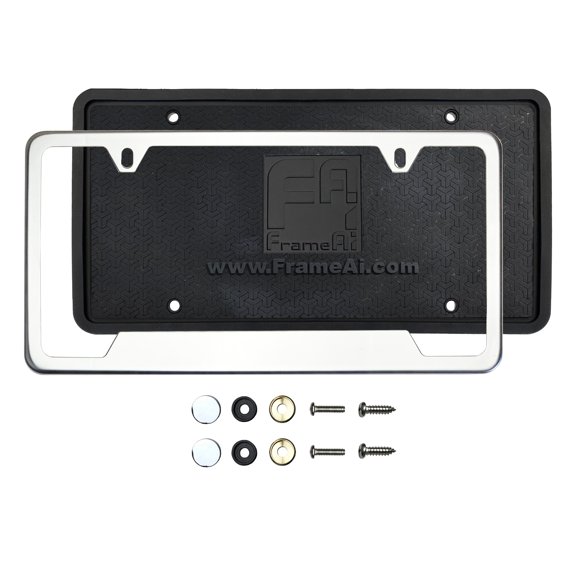 KA Depot Silicone Back Guard Bottom Cut Out License Plate Holder Chrome Polish Mirror License Plate Frame T304 Stainless Steel Metal Screw Caps