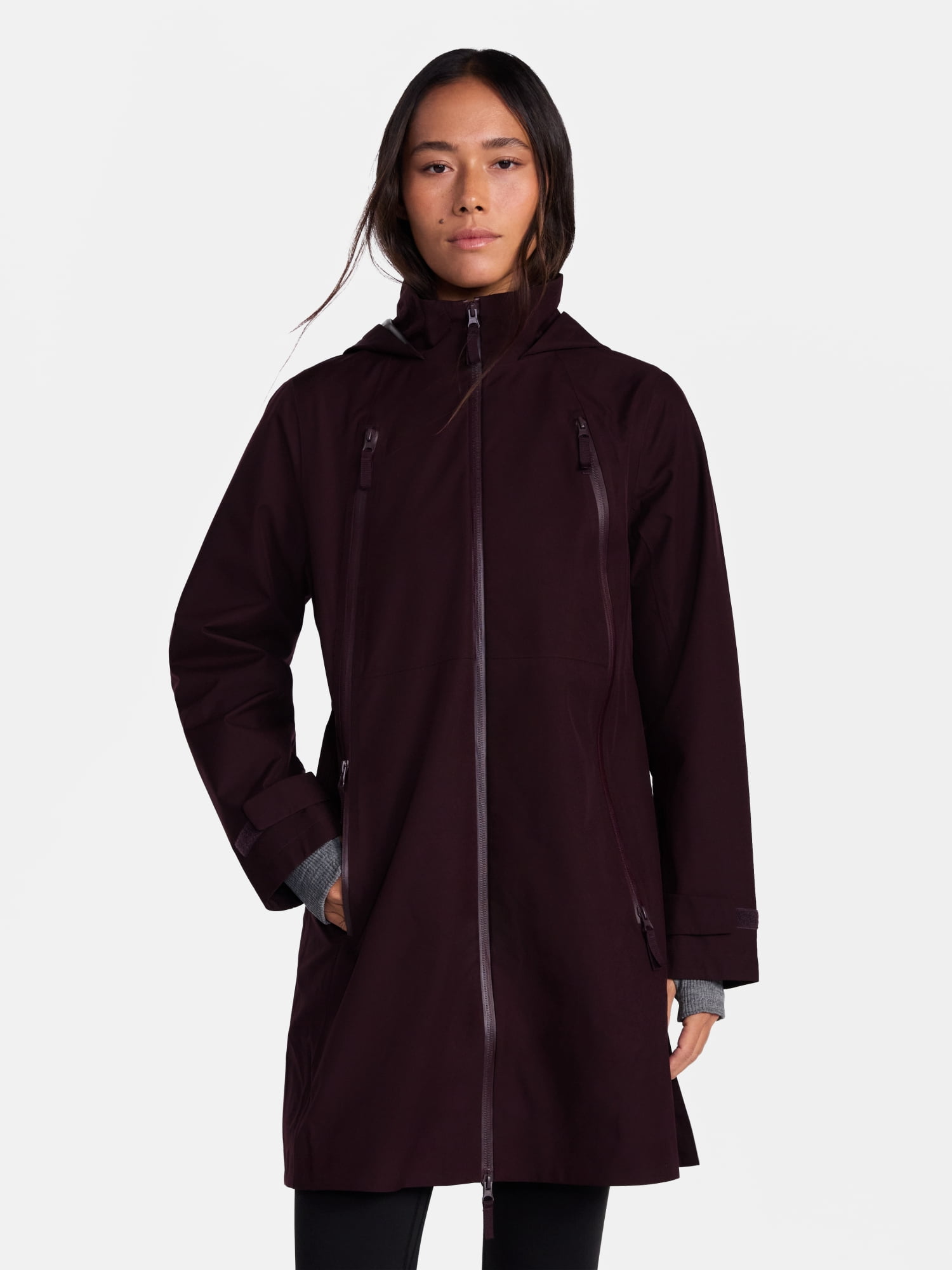 Ozark Trail Women's and Women's Plus Long Zip Rain Jacket with Hood, Sizes XS-3X