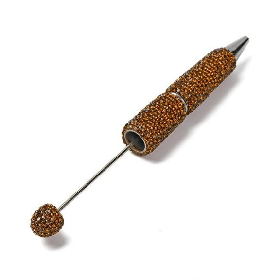 10 pc Iron Beadable Pen Ball-Point Pen with Polymer Clay Rhinestone for DIY Personalized Pen with Jewelry Beads Topaz 145x15mm
