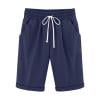 Plebaso Women's Knee Length Shorts Drawstring Casual Shorts with Pockets Solid Color Summer Beach Shorts