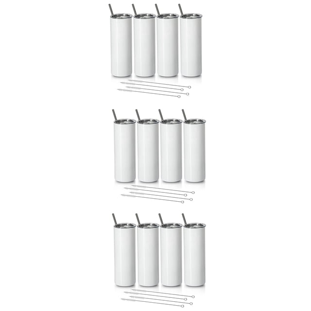 Vasos de Sublimación de 20 Onzas Flaco Recto, Acero Inoxidable para Sublimación en Blanco Vaso Delgado, con Tapa Y Pajita, Paquete de 12