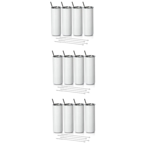 Vasos de Sublimación de 20 Onzas Flaco Recto, Acero Inoxidable para Sublimación en Blanco Vaso Delgado, con Tapa Y Pajita, Paquete de 12