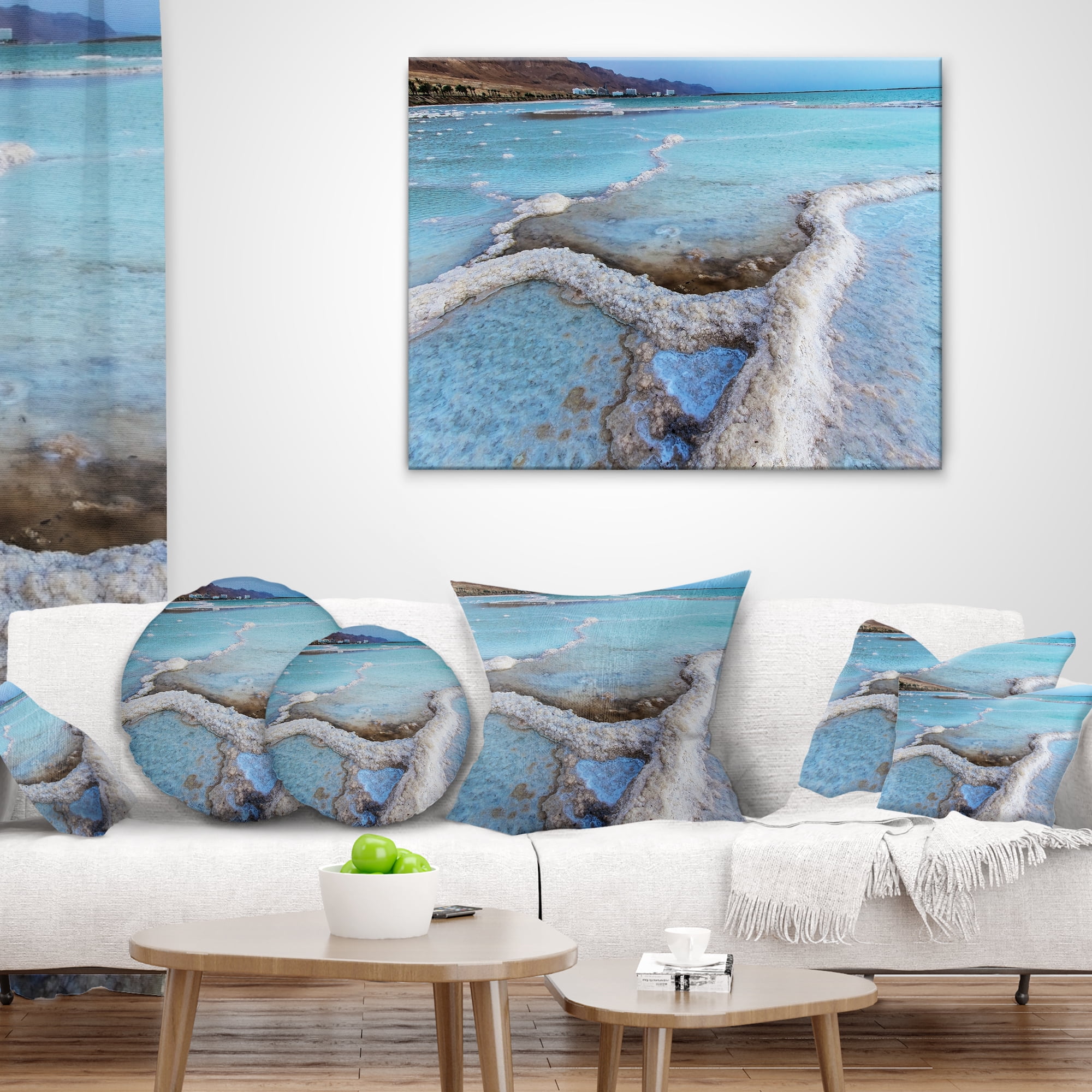 Designart Beautiful Coast of the Dead Sea - Beach Throw Pillow - 16x16