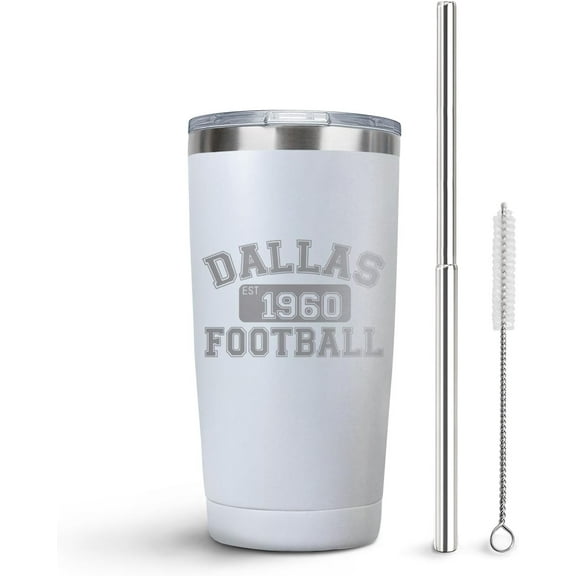 Dallas Tumbler with Lids and Straws Insulated Stainless Steel Cup Travel Coffee Mug Football Gifts 20 Oz