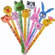 Inflatable Animals Stick | 10Pcs Fun Jungle Animal Balloon With Smile Face | Inflatable Balloon Toy With Sound, Including Tigers, Giraffes, Rabbits, Elephants