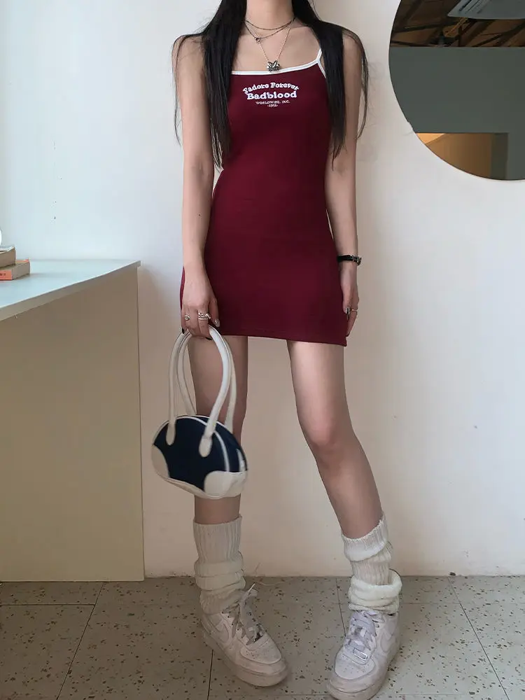 AnQingLueLv Red Sexy Bodycon Dress Women Korean Fashion