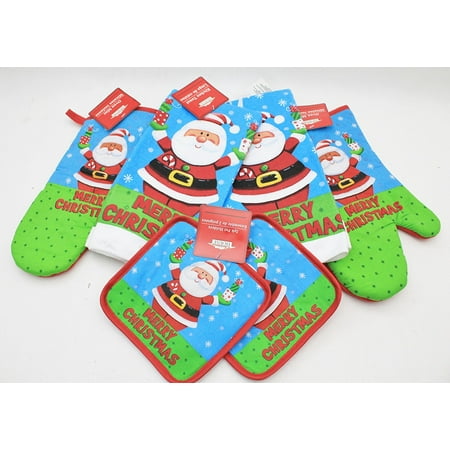 - Santa Novelty Kitchen Accessories Set Of 6 (Includes 2 Pot Holders, 2 Oven Mitts & 2 Towels) By Christmas House