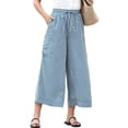 thumbnail image 2 of Pantalones Anchos de Verano para Mujer, Cómodos, Color Azul , Talla S, 2 of 7