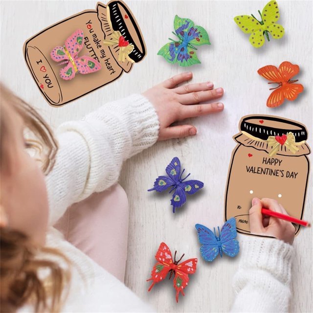 Set de tarjetas de felicitación de San Valentín - 30 tarjetas Kraft con mariposas y cintas para decoraciones de fiesta, cumpleaños, boda