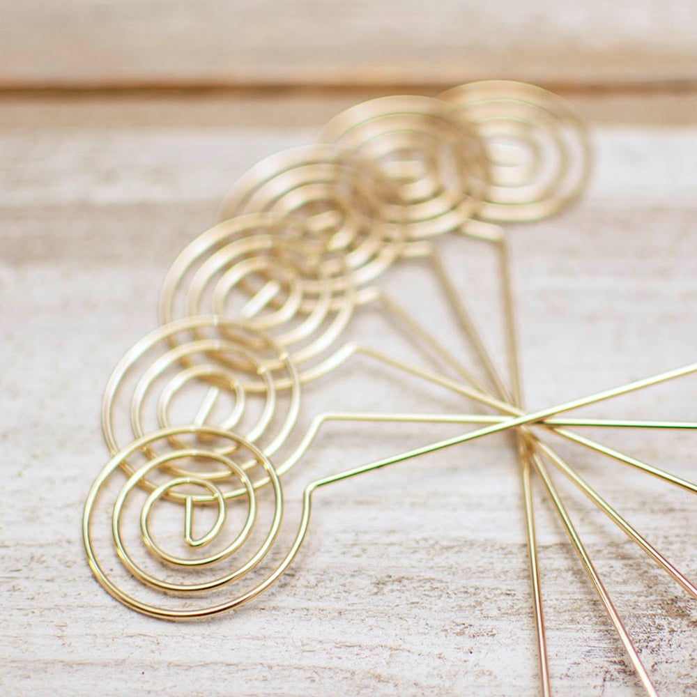 Wedding Decor Table Number Picks Spiral Place Card Holders 6 in Gold 6 Pack