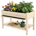 thumbnail image 2 of Natural Solid Wood Raised Garden Bed 48x23x311 Inch Elevated Planter with Water Collection Tray Storage Shelf Protective Liner, 2 of 10