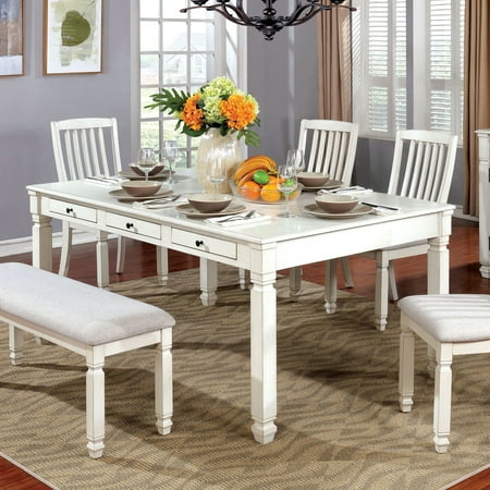 Furniture Of America Aubrie Contemporary Antique White Dining Table By Foa