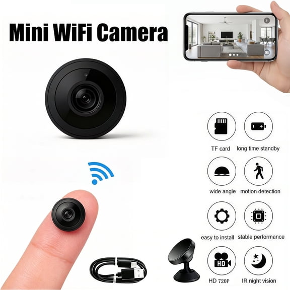 Mini WiFi Security Camera 720P HD Indoor Wireless Cam, Wide Angle IR Night Vision Motion Detection TF Card Storage for Home Pet Baby Monitor