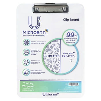 U Style Antimicrobial Acrylic Clipboard with Microban ®, 12.44" x 8.89", Low Profile Clip, White