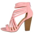 thumbnail image 2 of Delicious Shoes Women Block High Heel Cutout Sandals Open Peep Toe Back Zipper Braided Crisscross AVIVA-S Pink 6, 2 of 4