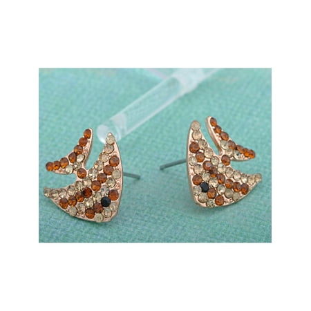 Copper Crystal Earrings - Copper Colored Swimming Striped Angel Fish Crystal Rhinestone Element Earrings