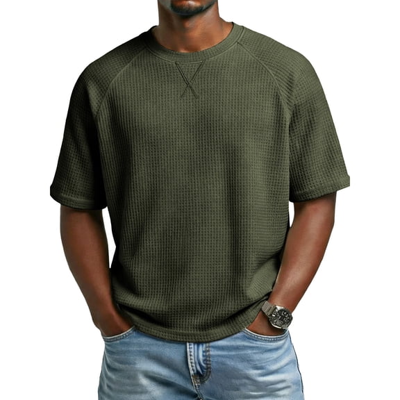 VgaVtl Short Sleeve T Shirt Men Summer Big and Tall Waffle Daily Leisure Mens Clothes Regular Solid Color