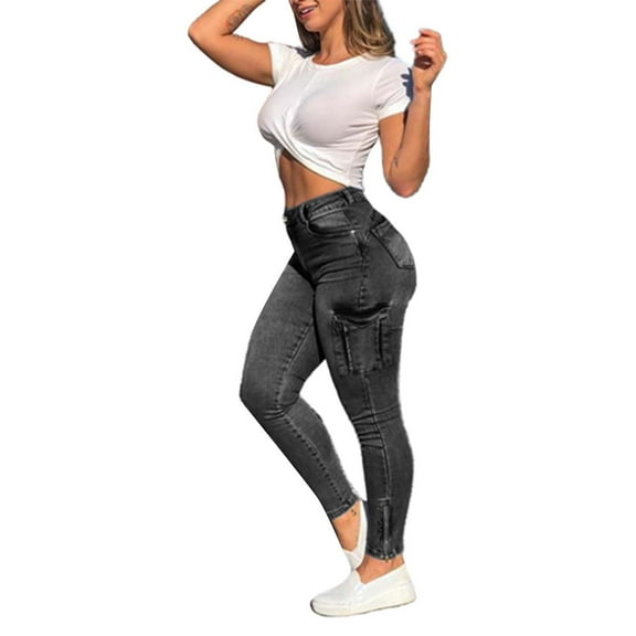 hcuribad Jeans for Women,2024 New Arrival Women's Fashionable Slim Fit Seven-Inch Denim Workwear Skinny Pants,Skinny Jeans,Women's Pants,Tummy Control Jeans,() Black L