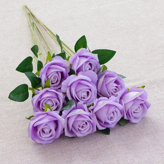 XmhyTop-A 10-Pack Long Stem Artificial Roses, Silk Flowers for Wedding Decor, Fake Roses for Home Bathroom Kitchen Decor and DIY Centerpieces,Light Purple
