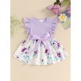thumbnail image 5 of Baby Girls Dress Floral Print Ribbed Knit Round Neck Fly Sleeve Casual Dress Summer Fashion Princess Dress with Belt, 5 of 10