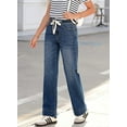 thumbnail image 3 of Women's Wide Leg Jeans High Waisted Stretchy Straight Leg Baggy DrawstringDenim Pants, 3 of 15
