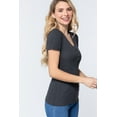 thumbnail image 4 of Saronite Basics V Neck Short Sleeve Henley Knit Shirt Top, Charcoal Grey (Women's), 4 of 4