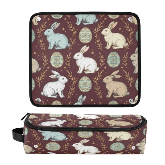 Hair Tool Organizer Bag with Heat Resistant Mat Removable Travel Storage Case for Hot Air Brushes Curling Irons Vintage Art Easter Bunnies